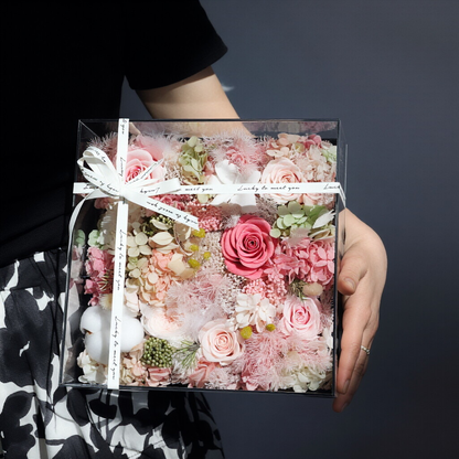 Preserved Flower Ornament in a Transparent Acrylic Box — A Surprise Gift Box for Her Valentine's Day or Birthday