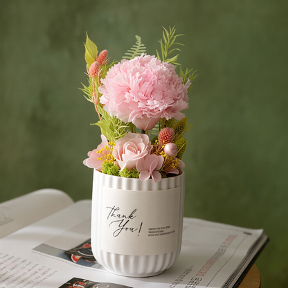 Preserved Austin Rose in Mini Pot - Elegant Desktop Decoration & Gift Idea