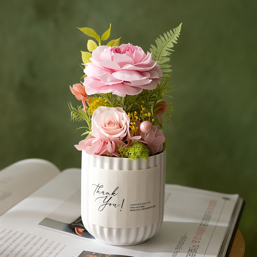 Preserved Austin Rose in Mini Pot - Elegant Desktop Decoration & Gift Idea