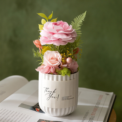 Preserved Austin Rose in Mini Pot - Elegant Desktop Decoration & Gift Idea