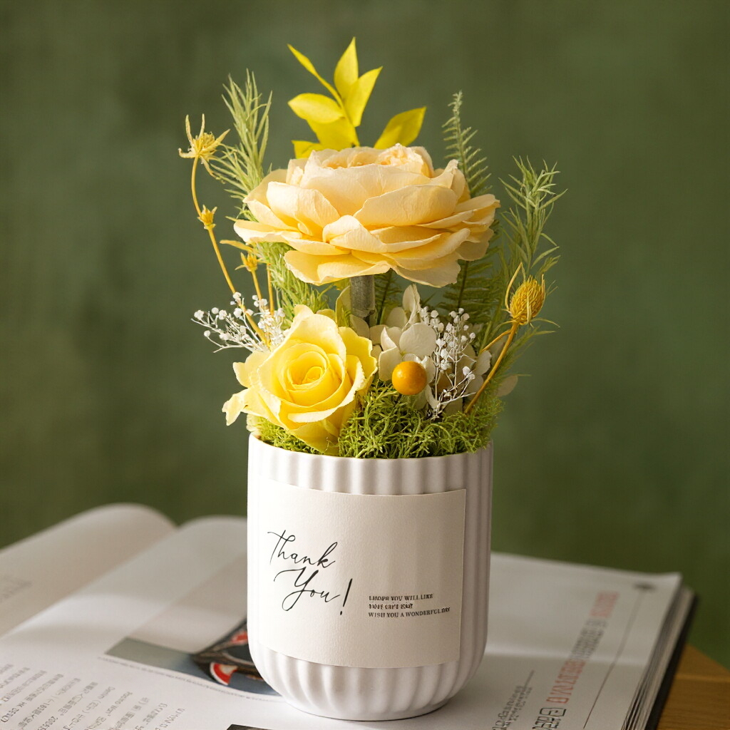Preserved Austin Rose in Mini Pot - Elegant Desktop Decoration & Gift Idea