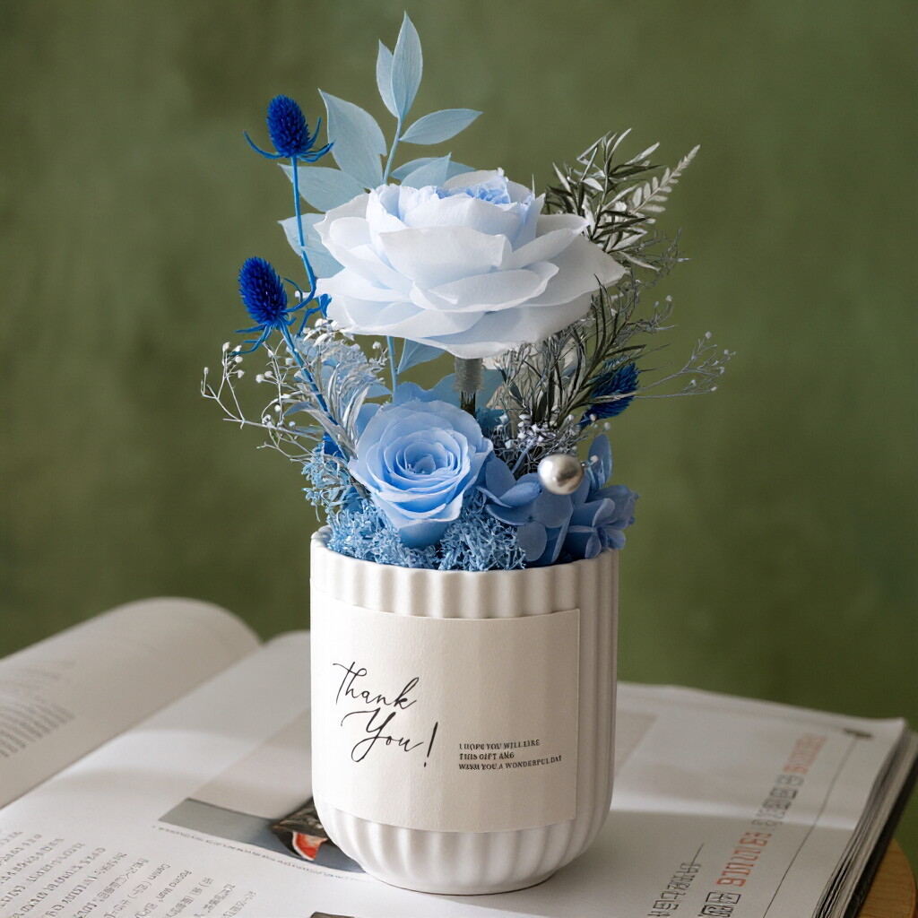 Preserved Austin Rose in Mini Pot - Elegant Desktop Decoration & Gift Idea