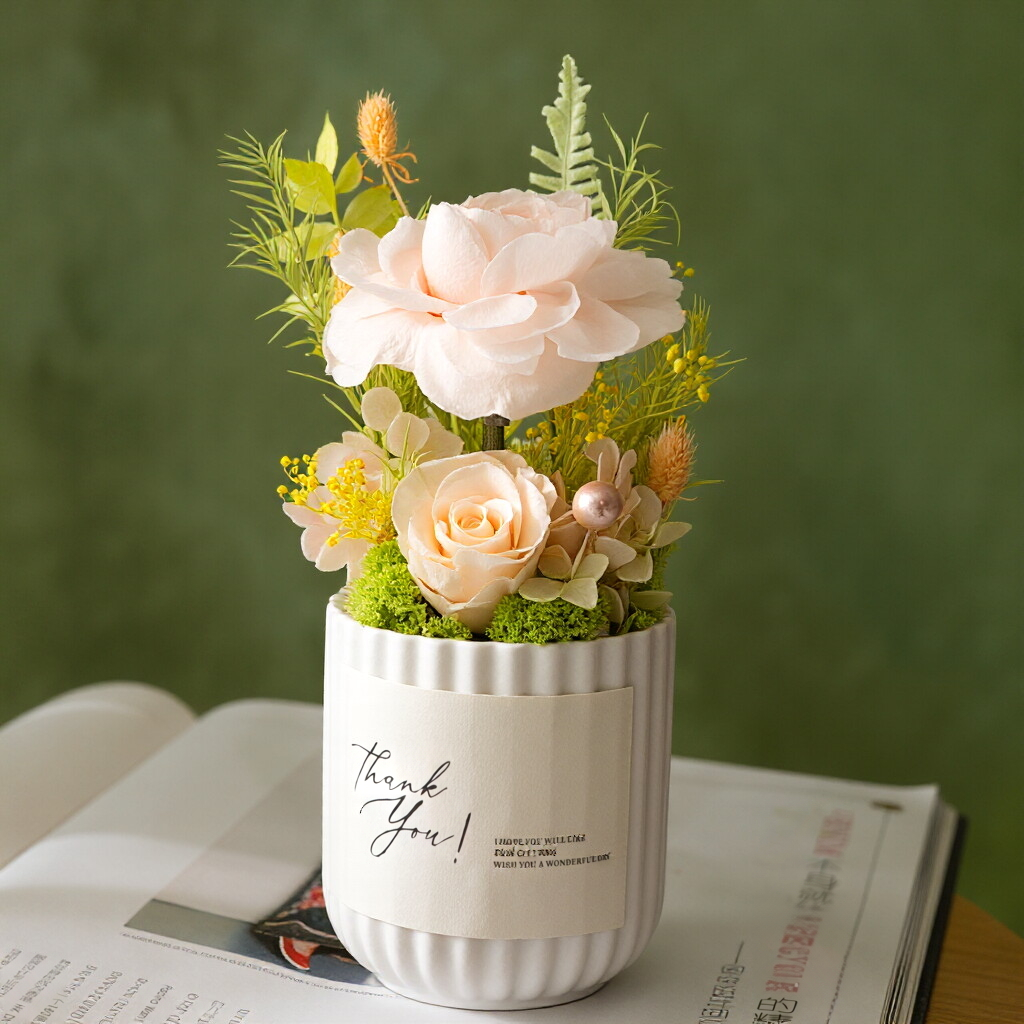Preserved Austin Rose in Mini Pot - Elegant Desktop Decoration & Gift Idea