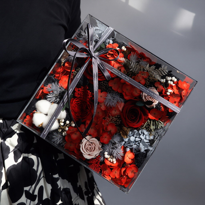 Preserved Flower Ornament in a Transparent Acrylic Box — A Surprise Gift Box for Her Valentine's Day or Birthday