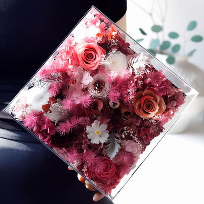 Preserved Flower Ornament in a Transparent Acrylic Box — A Surprise Gift Box for Her Valentine's Day or Birthday