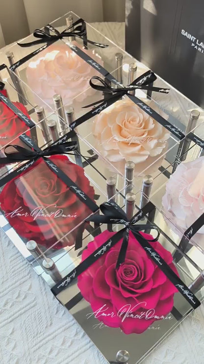 Valentine's Day Gift: Acrylic Heart-Shaped Preserved Rose with Mirror-Finish Heart Accent