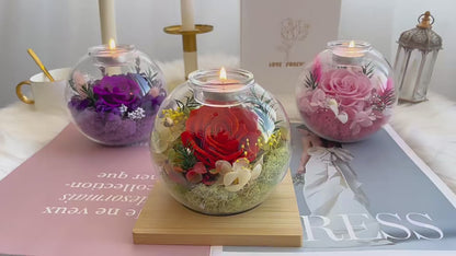 Preserved Flower Scented Candle — Rose in Glass Dome & Message Bottle — Home Decor & Ambiance Accent